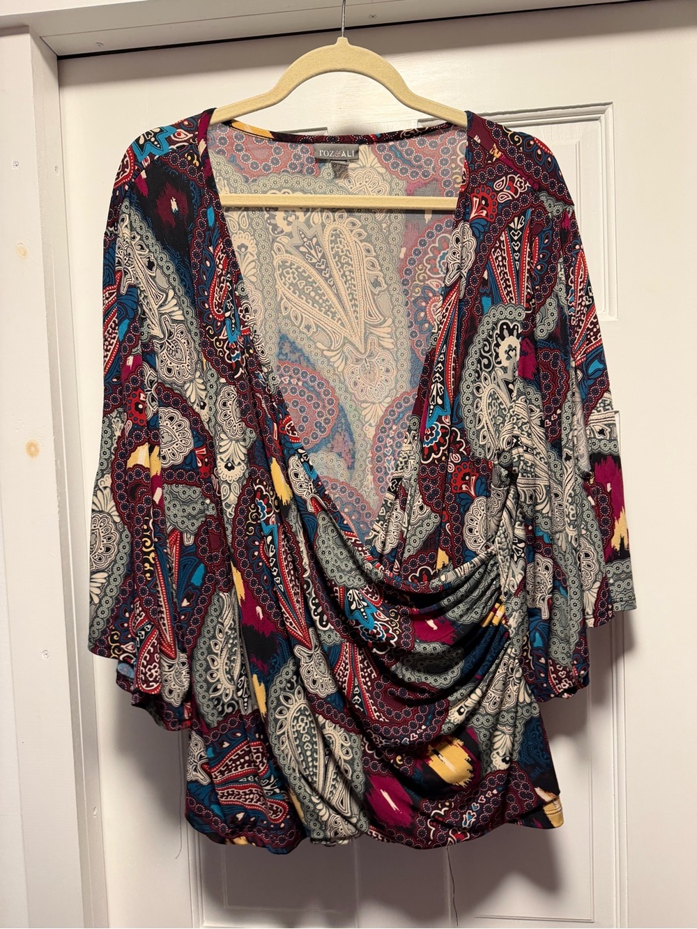 Roz & Ali PaisleyTop in Burgundy, Teal & Cream